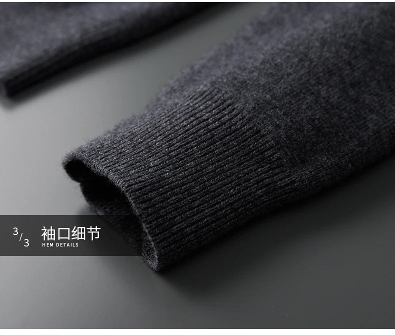 Men's 100% Cashmere Sweater Zipper Hooded Cardigan Warm Air Layer Thickened Jacket Jacquard Casual Knitted Wool Sweater.