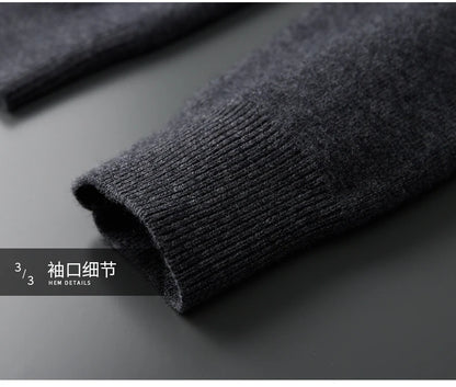 Men's 100% Cashmere Sweater Zipper Hooded Cardigan Warm Air Layer Thickened Jacket Jacquard Casual Knitted Wool Sweater.