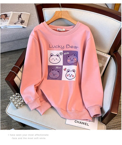 170kg plus size Damen büste Herbst Winter lose Rundhals ausschnitt Bär Sweatshirt Langarm lässig Top 6xl 7xl 8xl 9xl 10xl 11xl.