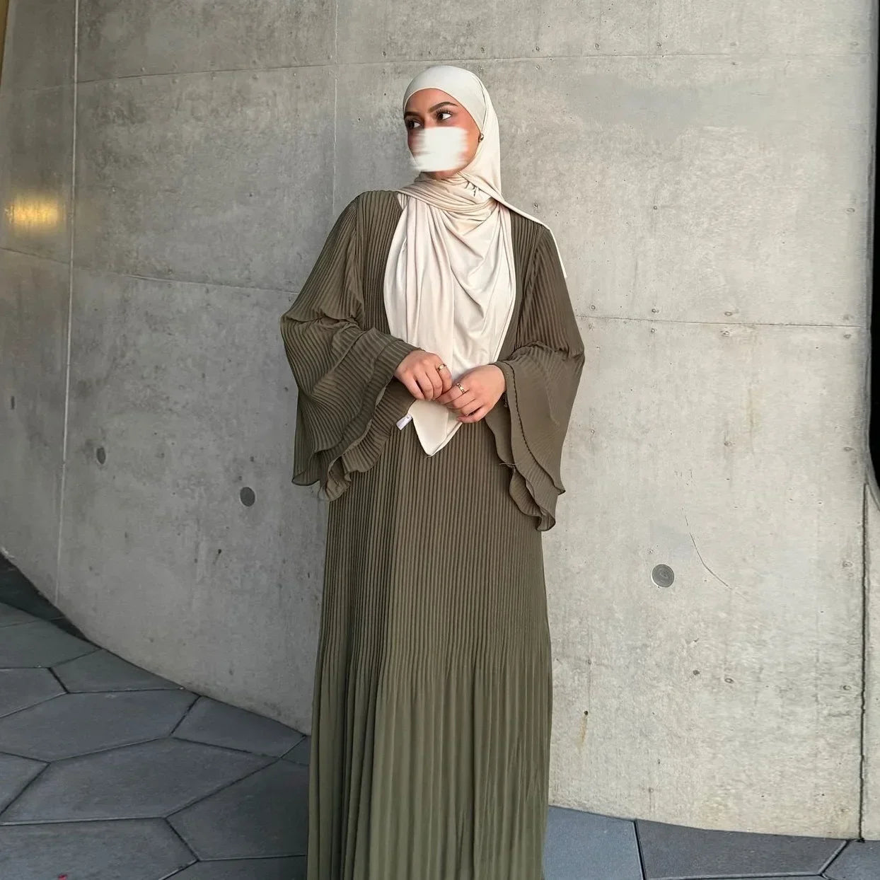 Eid muslimisches Kleid für Frauen Plissee Flare Ärmel Jalabiya Kaftan Islam Vestidos arabische lange Robe Ramadan Marokko Dubai Abayas.