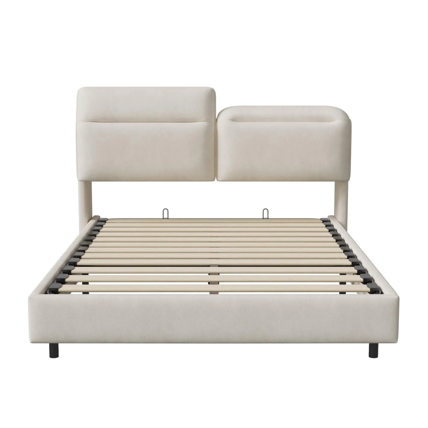 Lazyspace Samt gepolstertes Bett, Doppelbettrahmen, hydraulisches Bett mit Stauraum, verstellbarem Kopfteil und LED-Beleuchtung unter dem Bett