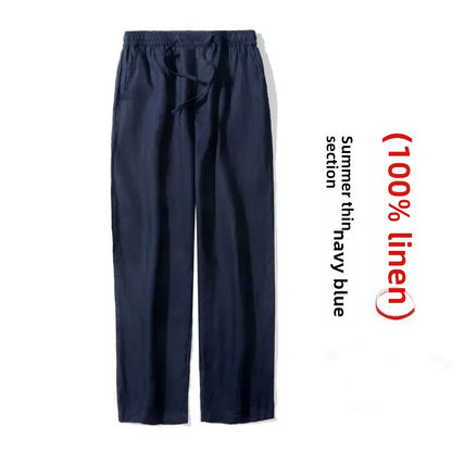 Casual Men's Linen Pants Loose Fit Cotton Linen 3/4 Length Pants Chinese Style Men's Material