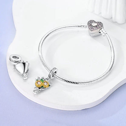Flowers Series 925 Sterling Silver Sunflowers Tulip Carnation Charms Fit Original Bracelet  For Women Jewelry Making.