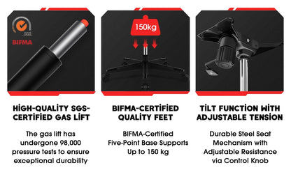 AUTHMIC Ergonomischer Gaming-Stuhl mit verstellbaren Armlehnen, verstellbarer Rückenlehne, PU-Ledersitz für den Rennspielaufbau im Home Office