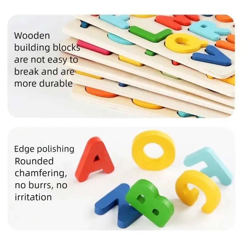 Montessori Toys Letter Numbers Wooden Puzzle Sorting Math Bricks Preschool Early Learning Educational Toys for Children.