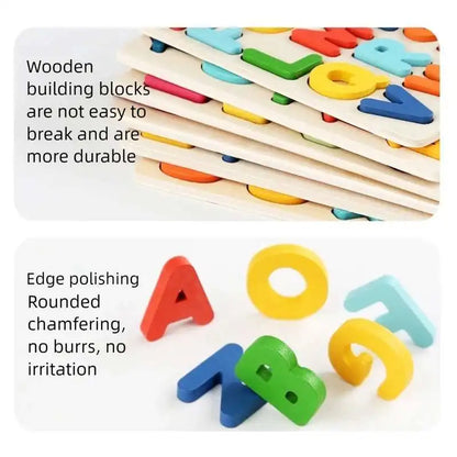 Montessori Toys Letter Numbers Wooden Puzzle Sorting Math Bricks Preschool Early Learning Educational Toys for Children.