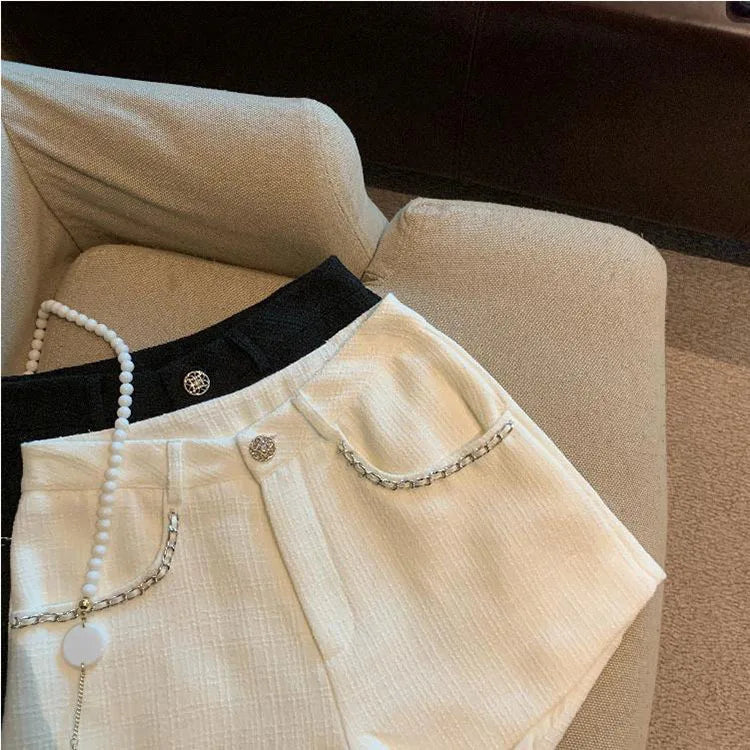 Fashion Tweed High Waist Women Shorts Autumn Winter Slim Office Woolen Black Shorts Women.