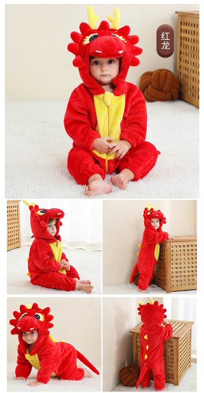 Red Dragon Stram pler Baby Boy Girl Pyjama Neugeborene Bebe Kleidung niedlichen Body suits Flanell warmes einteiliges Winter Halloween Tier Outfit.
