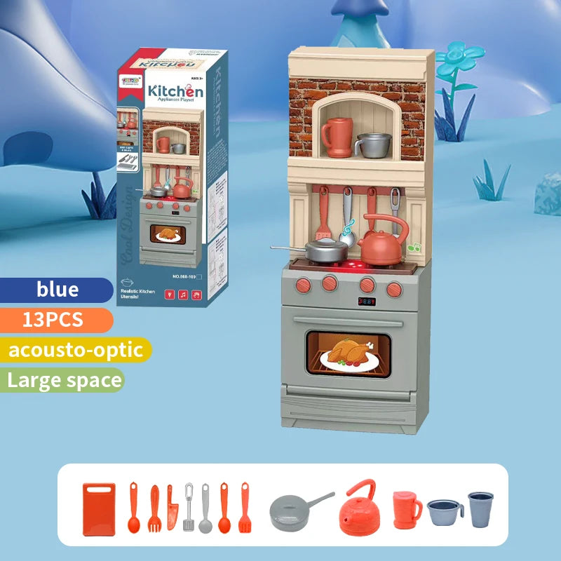 DIY Kid Play House Simulation Kitchen Pretend Toys Kitchenware Lighting and Sounds Cooking Game Set Children Fun Educational Toy