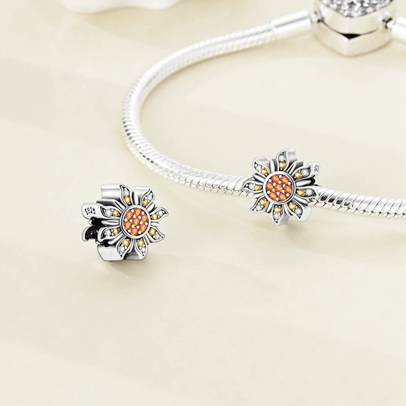 Flowers Series 925 Sterling Silver Sunflowers Tulip Carnation Charms Fit Original Bracelet  For Women Jewelry Making.
