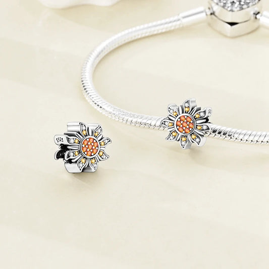 Flowers Series 925 Sterling Silver Sunflowers Tulip Carnation Charms Fit Original Bracelet  For Women Jewelry Making.