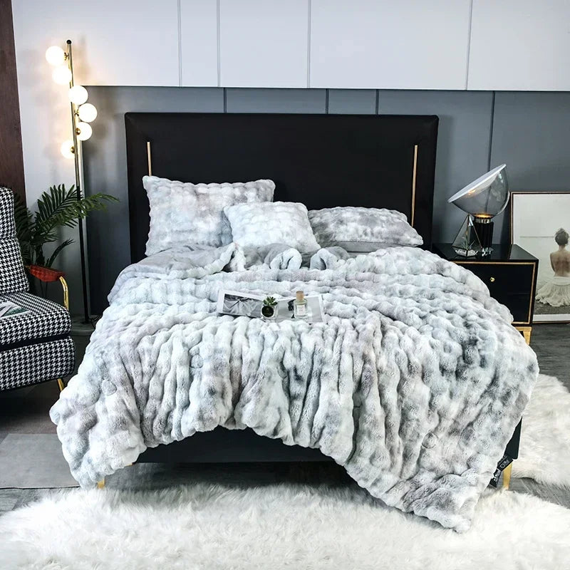 2024 New Colorful Rabbit Plush Bubble Winter Quilt Thickened Rabbit Plush Winter Double-sided Plush Skin-friendly and Warm