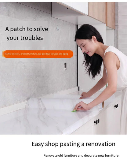 20M Marble Texture Oil Proof Self Adhesive Bathroom Tile Floor Waterproof PVC Cabinet Wallpaper Kitchen Furniture Wall Stickers