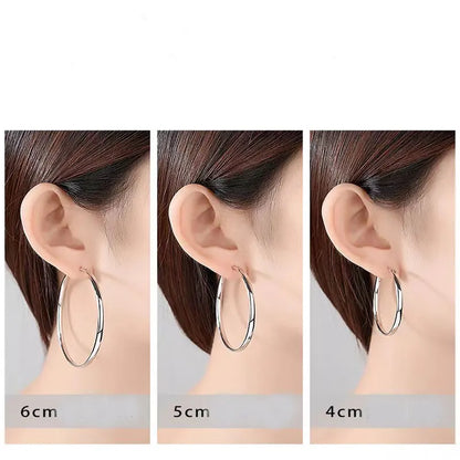 Senlissi - New 18K Gold Plated Hoop Earrings For Women 925 Sterling Silver  3.0mm Fashion Earring Cерьги Kольца 3/4/5/6/7CM.