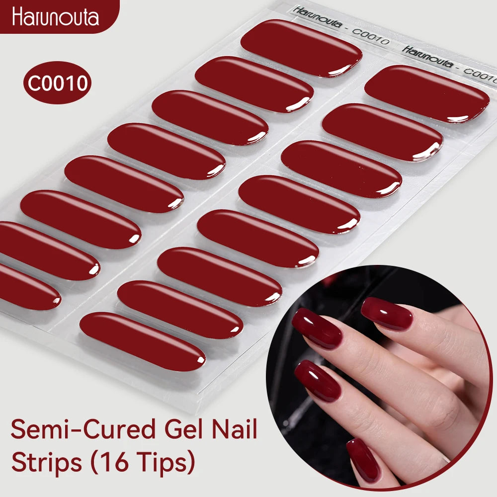 Harunouta Gradient Semi Cured Gel Nail Sticker Long-Lasting UV Nail Sticker UV/LED Extension Gel Nail Foil Gel Polish Full Cover