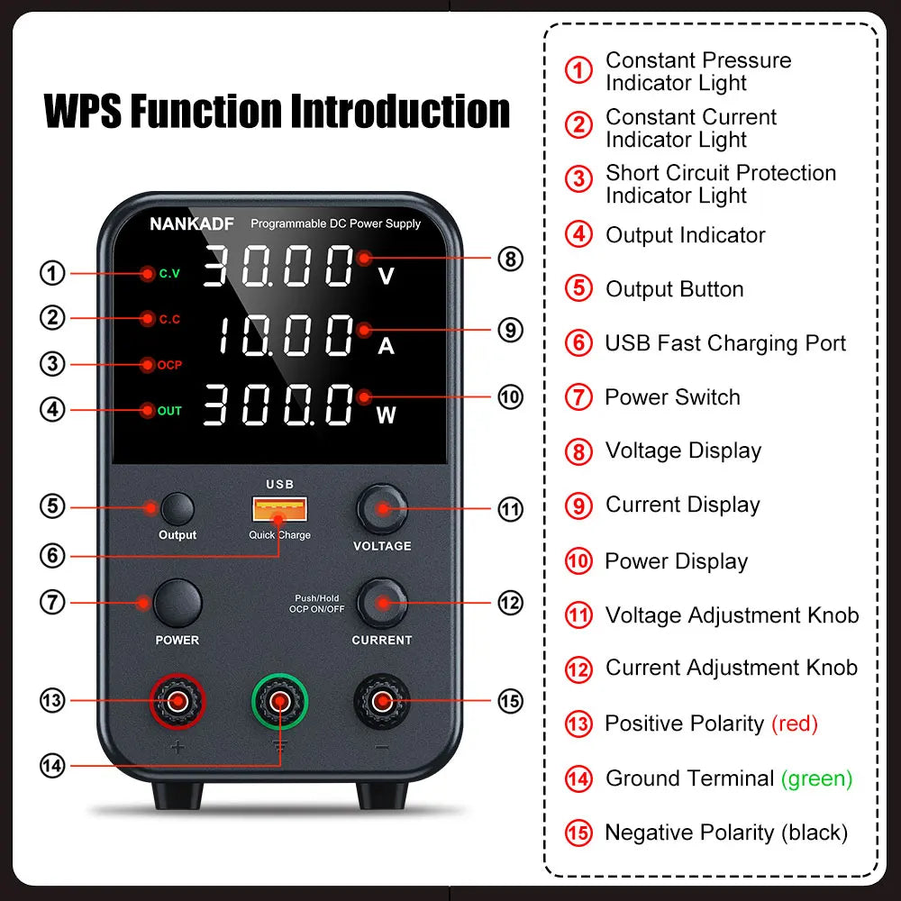 NANKADF DC laboratory power supply 30V 10A bench power supply encoder regulates voltage and current Dual input voltage 220V/110V.