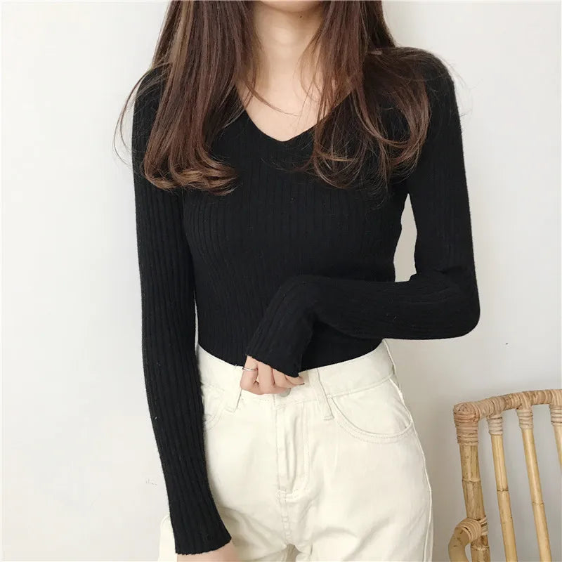 Koreanische Herbst V-ausschnitt Pullover Gestrickte Mode Pullover 2025, Schlank Winter Tops Für Frauen Pullover Jumper Pull Femme Truien Dames.