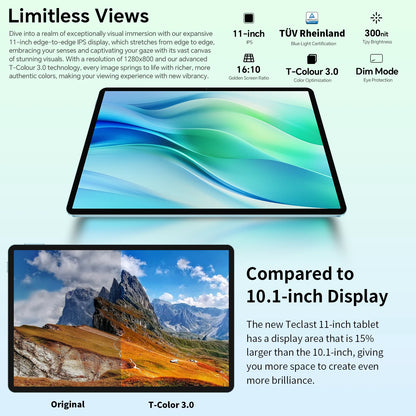 Teclast P50 Android 14 Tablet 11" IPS Max 14GB RAM 128GB ROM Unisoc T606 8-core 13MP Camera 8000mAh Type-C 4G LTE TÜV Rheinland.