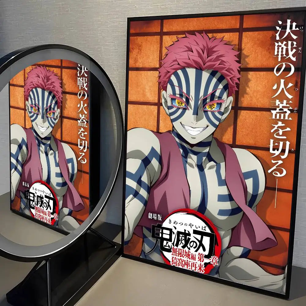 Japanese Anime Akaza D-Demon Slayer Poster High Quality Dorm Living Room Aesthetic Wall Decoration Painting Stickers Gift.
