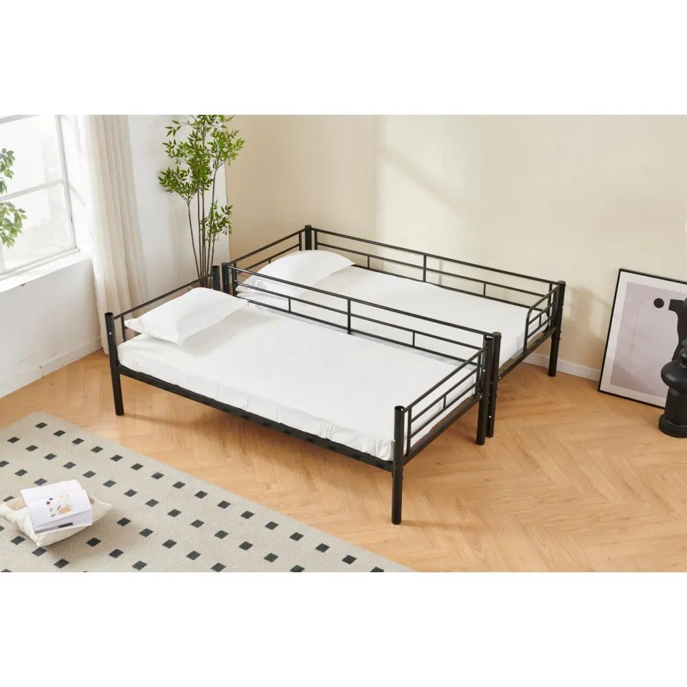 Etagenbett aus Metall, 90 x 200 cm, Etagenbett mit ausklappbarem Bett, erweiterbar auf zwei Einzelbetten oder Erwachsenenbetten, Schwarz