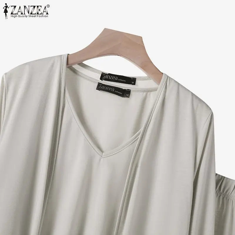 Women Autumn Tracksuits 3pcs Pant Sets ZANZEA Fashion Casual 3-Pieces Sets Solid Tank Tops and Cardigans Wide Leg Trousers Suit.