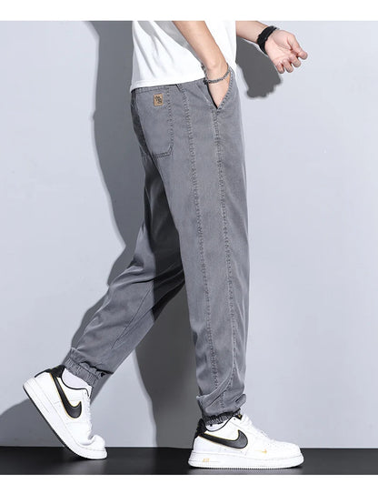 Men's Lyocell Loose Cuffed Tapered Pants 2025 Summer Autumn Comfortable Breathable Casual Long Pants Plus Size 5XL