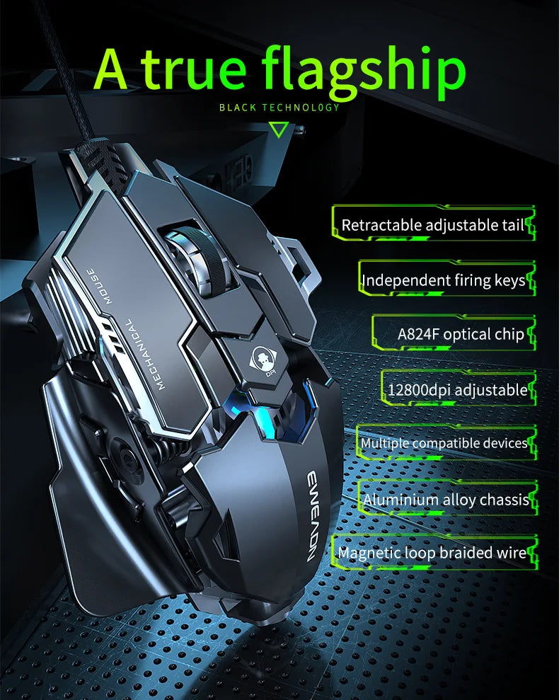 MK500 RGB Backlight Wired Mechanical Mouse 12800DPI Adjustable Macro Programming E-Sport Ergonomic Gaming Mouse For PC Laptop.