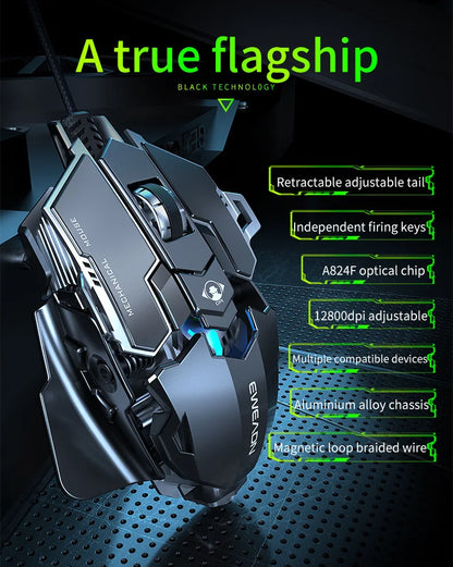 MK500 RGB Backlight Wired Mechanical Mouse 12800DPI Adjustable Macro Programming E-Sport Ergonomic Gaming Mouse For PC Laptop.