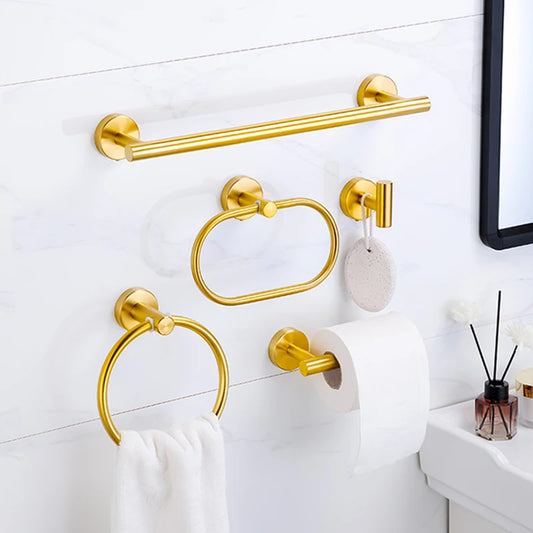 Badezimmer-Hardware-Set aus gebürstetem Gold, Handtuchhalter aus Edelstahl 304, Handtuchring, Toilettenpapierhalter, Kleiderhaken, Badezimmer-Zubehör