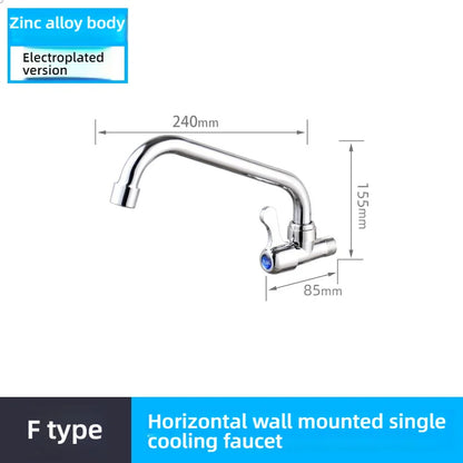 Kitchen Stainless Steel Faucet Wall Mounted Rotate Single Cold Water Sink Tap Household Kitchen Universal Faucet