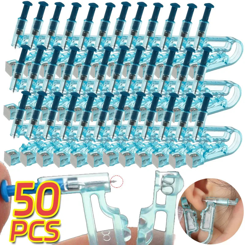 Disposable Safety Ear Piercing Gun 1/50Pcs Asepsis Healthy Ear Studs Piercer Tool No Pain Sterile Body Ear Nose Lip Piercing Kit.