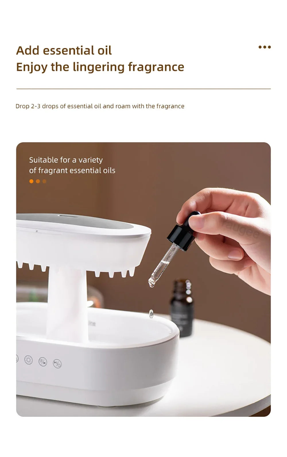 New Aroma Humidifier Raindrop Air Humidifier Colorful Atmosphere Light White Noise Music Essemtial Home Oil Fragrance Diffuser.