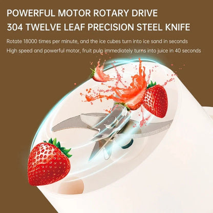 Portable Multi-function USB Wireless Juicer 12-blade Head Fast Juice Extraction 2600mAh Capacity Indoor and Outdoor Mixing Cup.
