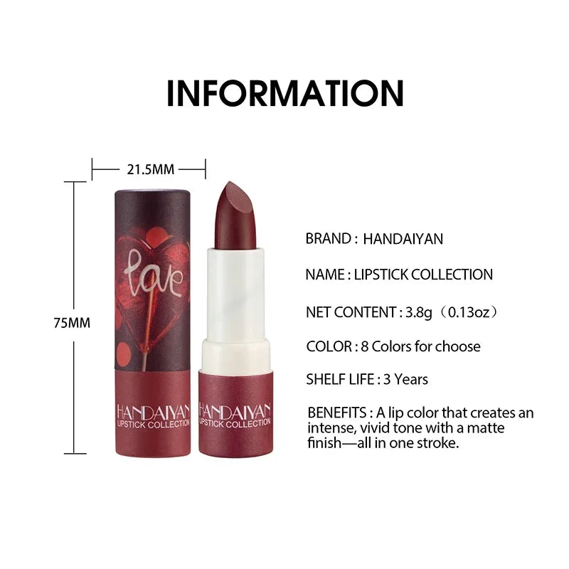 8Colors Brand Makeup Matte Lipstick Waterproof Long Lasting Lip Stick Sexy Red Pink Velvet Nude Lipsticks Women Cosmetics Makeup.