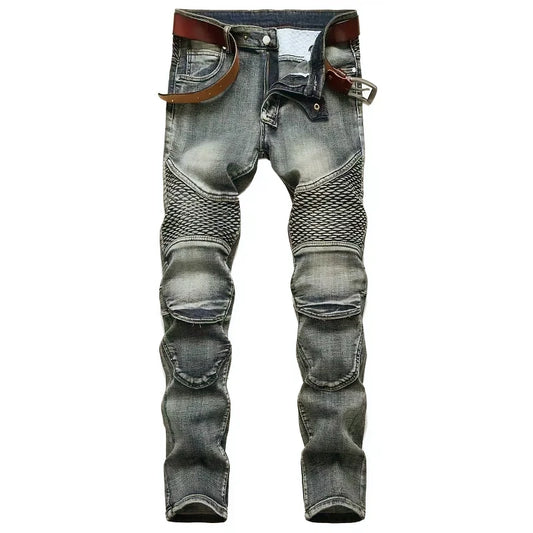 Herbst männer Patchwork Vintage Biker Jeans Hip Hop Hosen Dünne Gerade Elastische Radfahren Denim Hosen Männlichen Mode Streetwear.