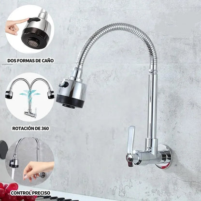 Kitchen Faucet Wall Mount 2 Function Hot and Cold Water Sink Faucet 360 Degree Rotating Sprayer Faucet Bathroom Accessory