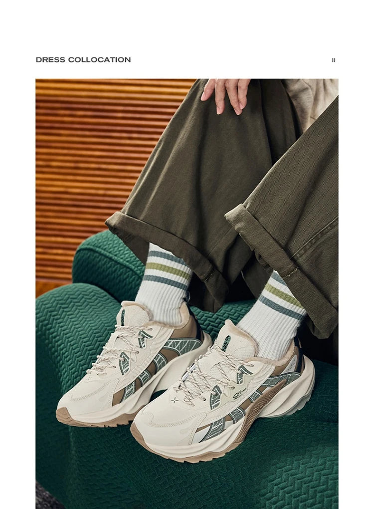 Xtep Flame 5.0 Men's Cotton Shoes 2024 Winter Comfortable Lightweight Heightening Rabbit Fur Warm Retro Casual Shoe 976419370048.