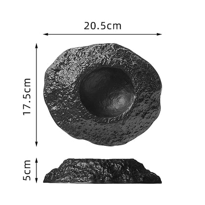 Volcano-shaped Black Deep Plate Creative Irregular Ceramic Tableware in Restaurant French Special-shaped Soup Plate Swing Plate.