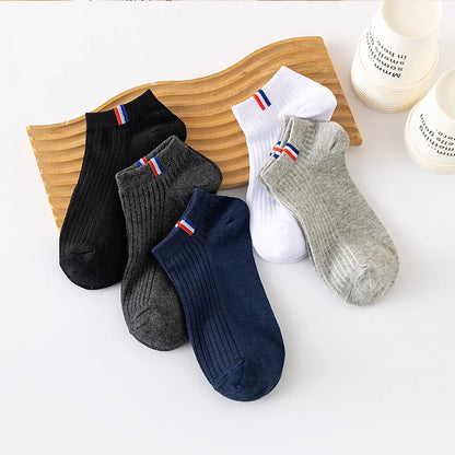 5 Pairs Of Thin Summer Blending Boat Socks Plain Color Mens Casual Socks Breathable Sweat Absorbing Calibration Socks.
