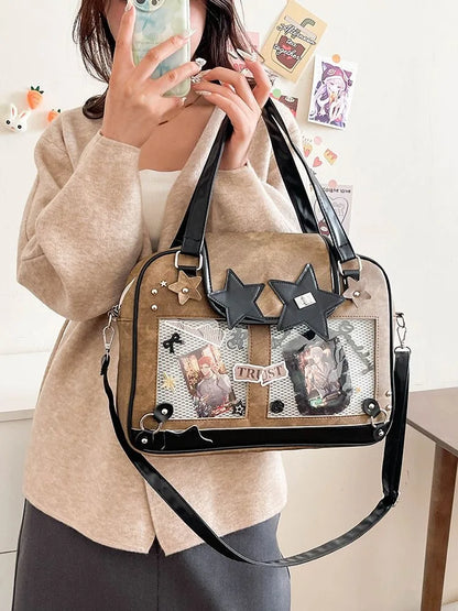 Y2K Trendy Star Ita Bag Lolita Girl Transparent Pocket Fashion Crossbody Bag Women's DIY Display Shoulder Bag Cute Purse Handbag