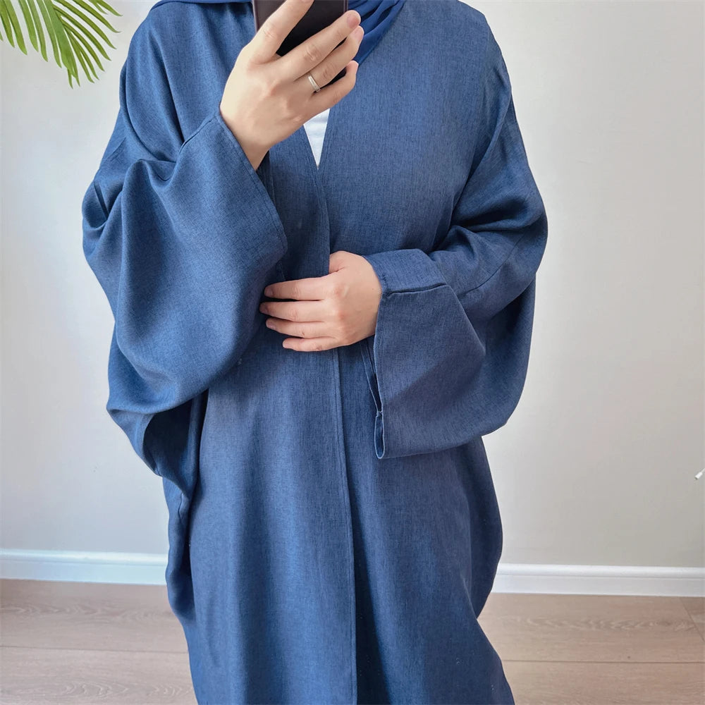 Eid Open Solid Color Batwing Abaya Dubai 2024 Modest Kimono Muslim Kaftan Dresses Abayas for Women Islam Kebaya Caftan Femmes.