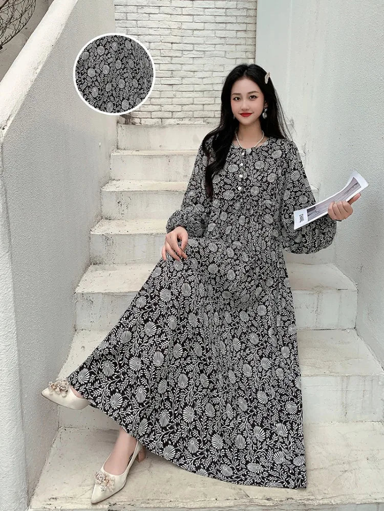 Kleid Frauen Kleidung plus Größe Frühling Sommer böhmischen Strand koreanischen Stil Blumen Vintage Vestidos Robe lose Kleider übergroß.