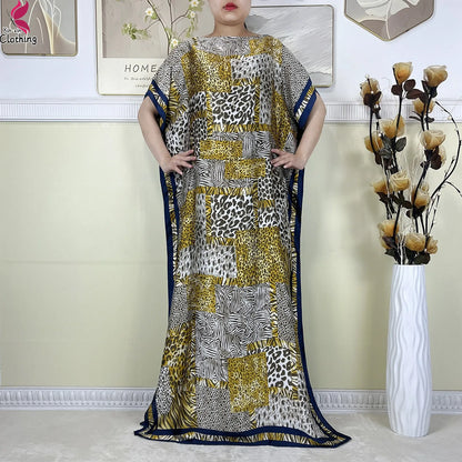 2025 New Beach Party Dress Soft Silk Fabric Loose Short Sleeve Dubai Women Vacation Dress African Abaya Islam Lady Casual Dress.