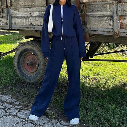 BKLD 2025 Casual Women's Tracksuit Sets Zip-up Loose Cropped Cardigan+Drawstring Sweatpants Solid Fashion Running Street Outfits