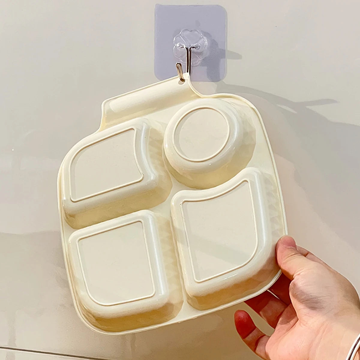 WORTHBUY Square Plastic Divided Dinner Plate Portion Control Food Plate Stackable Salad Plate 4 Compartments Fat Reducing Plate.