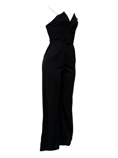 CM.YAYA Women Wide Leg Strapless V-neck Sleeveless Jumpsuits 2025 Summer OL Beach Night Club Party Street One Piece Suit Romper