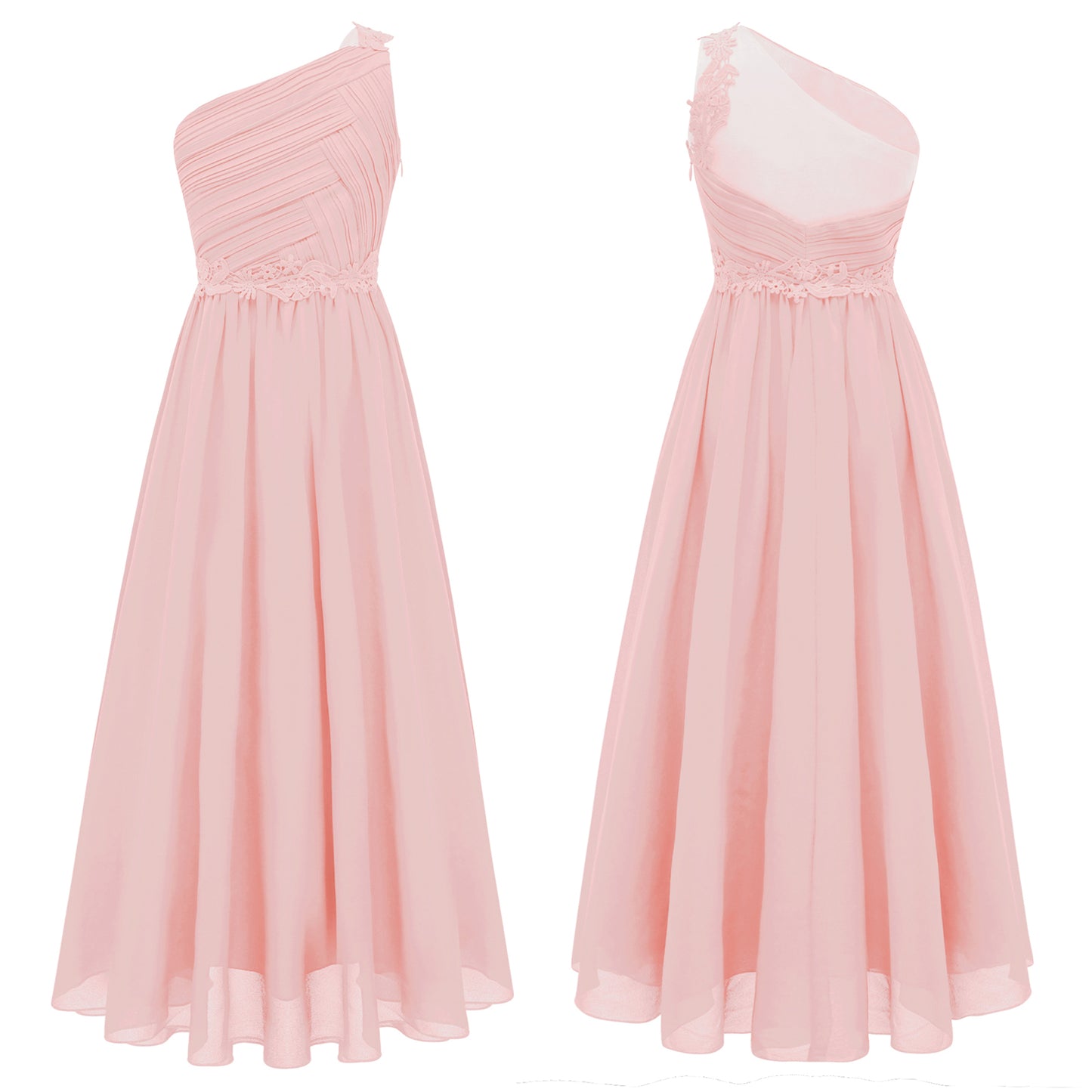 Mädchen Hochzeit Brautjungfer Kleid One Shoulder Elegante Guipure-Spitze Geraffte Chiffon Maxi Party Kleider Geburtstag Abend Abendkleid