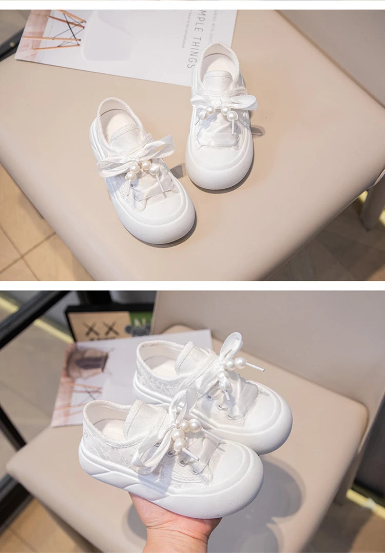 Children’s Casual Sneakers for Girls 2025 Autumn New Toddler Canvas Shoes with Shiny Bow Non-slip Breathable Kid Cotton Sneakers.