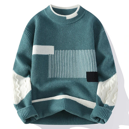 Men's Mock Neck Knitted Sweater Fashion Patchwork Knitting Pullovers Men Autumn Winter Daily Casual Warm Pullover Sweaters Man.