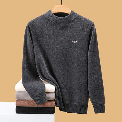 Luxury high-end round neck sweater men's winter trend brand embroidered Korean version casual plush warm thick knitted pullover.